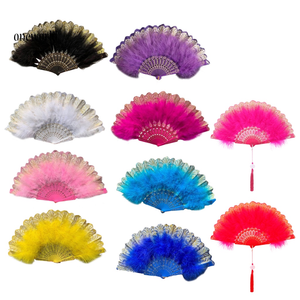 Một thế giới| Quạt Gấp Cổ Điển Phong Cách Retro Thiết Kế Tua Rua Màu Sắc Sống Động Siêu Nhẹ Cầm Thoải Mái Trang Trí Nhựa Cổ Điển Lông Vũ Gấp Quạt Có Mặt Dây Chuyền Cho Câu Lạc Bộ