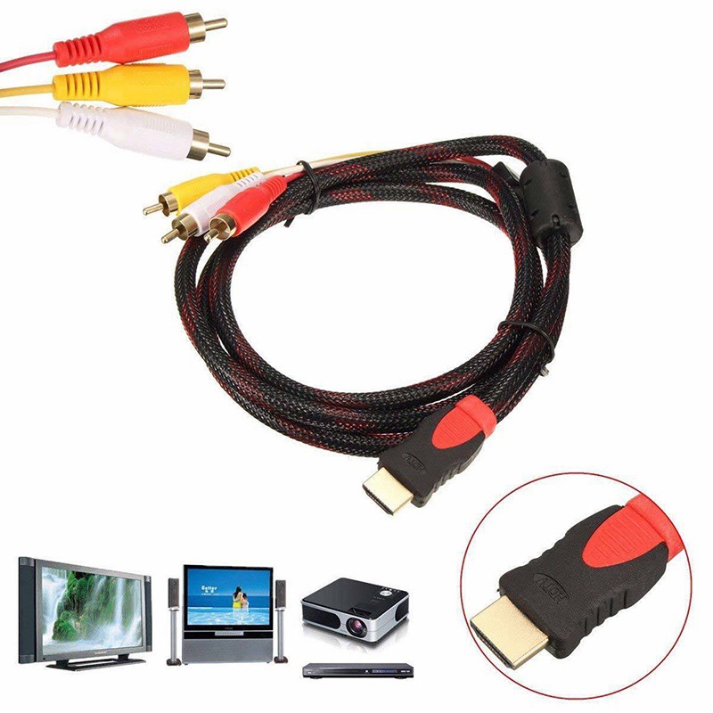 Dây cáp 1.5m chuyển đổi tín hiệu hình ảnh 1 đầu chuẩn HDMI 3 đầu chuẩn RCA cho TV kỹ thuật số