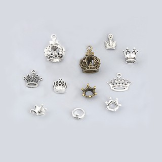 10 Chiếc Cổ Hợp Kim Bạc Mini 3D Vương Miện Quyến Rũ Trang Sức Mặt Dây Chuyền Quyến Rũ DIY Cho Vòng Tay Vòng Cổ