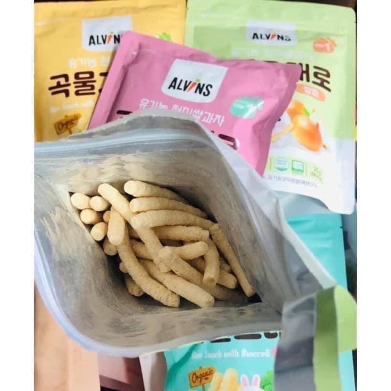 Bánh ăn dặm cho bé gạo lứt rau củ hữu cơ Alvins hình que 6m+ túi zip 25g