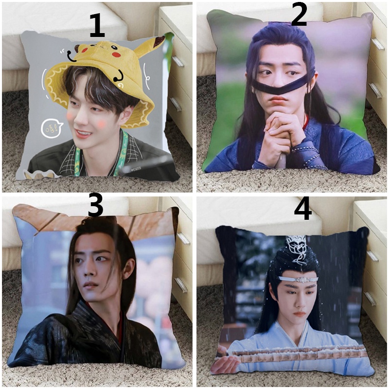 Vỏ bọc gối đơn bằng polyester in hình diễn viên Wang Yibo/ Xiao Zhan 45x45cm