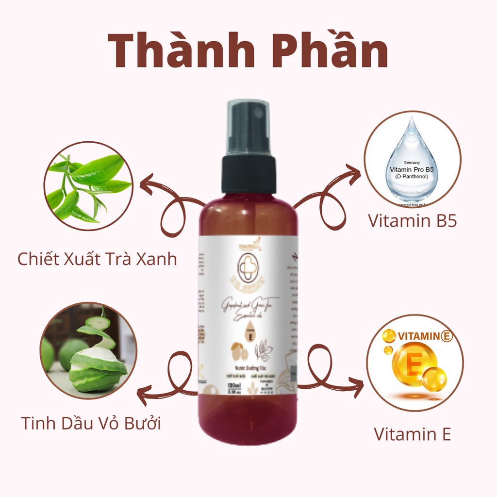 Xịt dưỡng tóc tinh dầu vỏ bưởi, trà xanh 100ml DR.SKINS