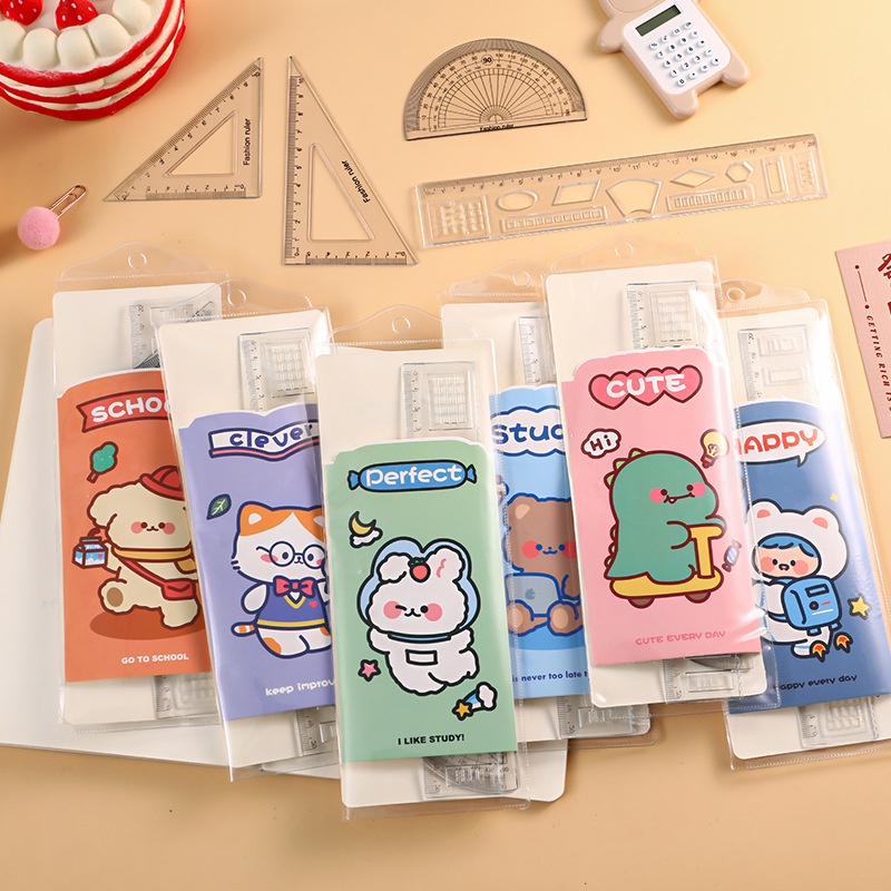 3 Bộ 4 Thước Kẻ Kèm Túi Bấm