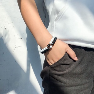 GUADALUPE1 2 Cái / bộ Vòng Tay Đính Hạt Đá Nam Châm Đàn Hồi Dây Đeo Tay Cặp Đôi Vòng Tay Hấp Dẫn Người Bạn Thân Nhất Người Yêu Hạt Tròn Hình Trái Tim Tình Yêu Phụ Kiện Thời Trang Hợp Kim