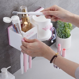 Kệ treo bàn chải đánh răng kèm cốc, Giá treo bàn chải nhà tắm dán tường-Tặng 2 Miếng Dán