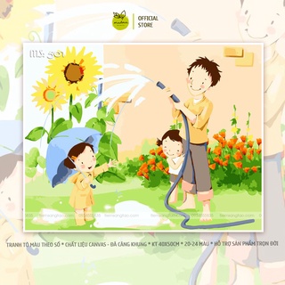 Tranh tô màu theo số hóa có khung 40x50cm vui đùa cùng cha T501