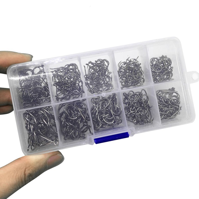 500 Cái / bộ Kích Thước Hỗn Hợp #3~ 12 Gói móc câu cá chép bằng thép Carbon cao có lỗ có hộp bán lẻ mồi ghép