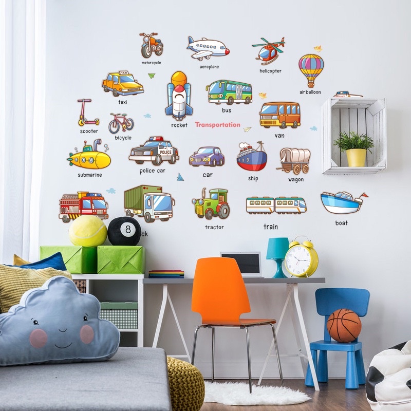 Decal phương tiện giao thông phụ đề tiếng anh cho bé( kt sau dán 1m3*95cm- Tuỳ chỉnh )