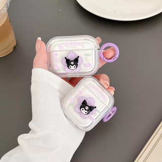 Vỏ Bảo Vệ Hộp Sạc Tai Nghe AirPods 3rd 2021 Pro2 2022 1 2 3 Pro Bằng TPU Trong Suốt Hình Kuromi Màu Tím Kèm Móc Tròn