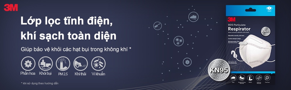 Mô tả Combo Khẩu Trang 3M™ 9513 đạt chuẩn KN95, Ngăn ngừa bụi mịn PM2.5 Trắng/Đen - 1