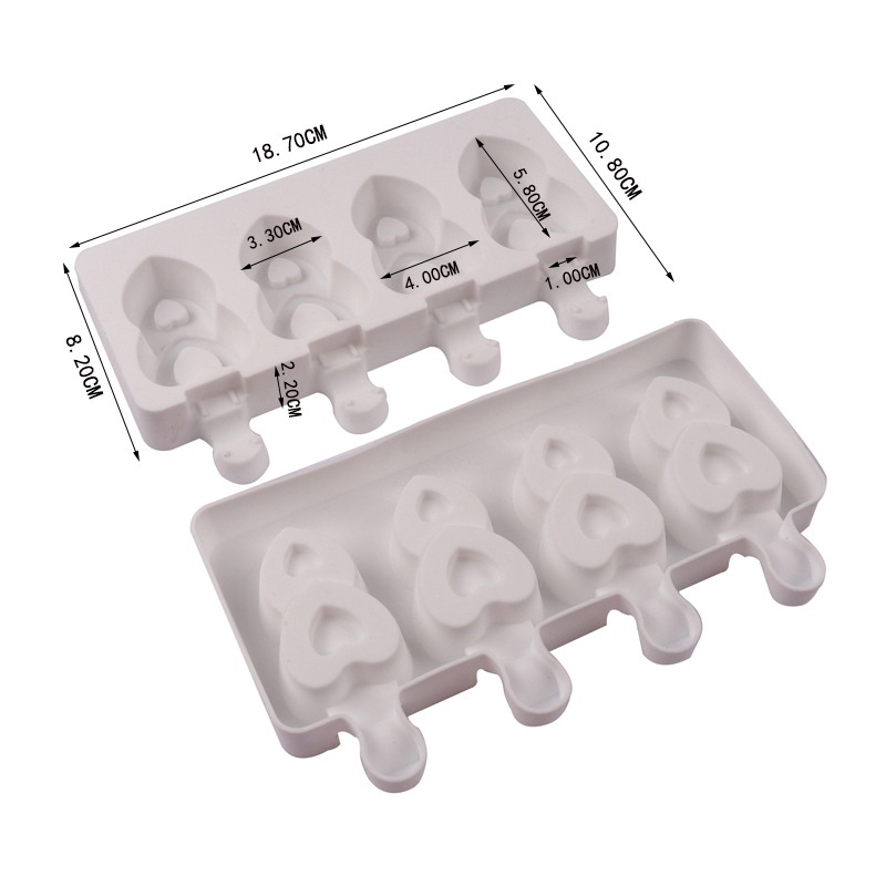 Khuôn silicon làm kem/sô cô la 4 lỗ đôi hình trái tim, khuôn DIY