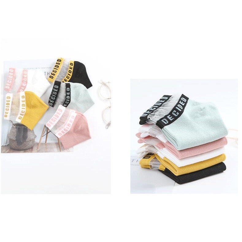 Tất vớ nữ Vớ phối chữ Cotton Cổ ngắn pha lê phối Ren phong cách Hàn Quốc T15