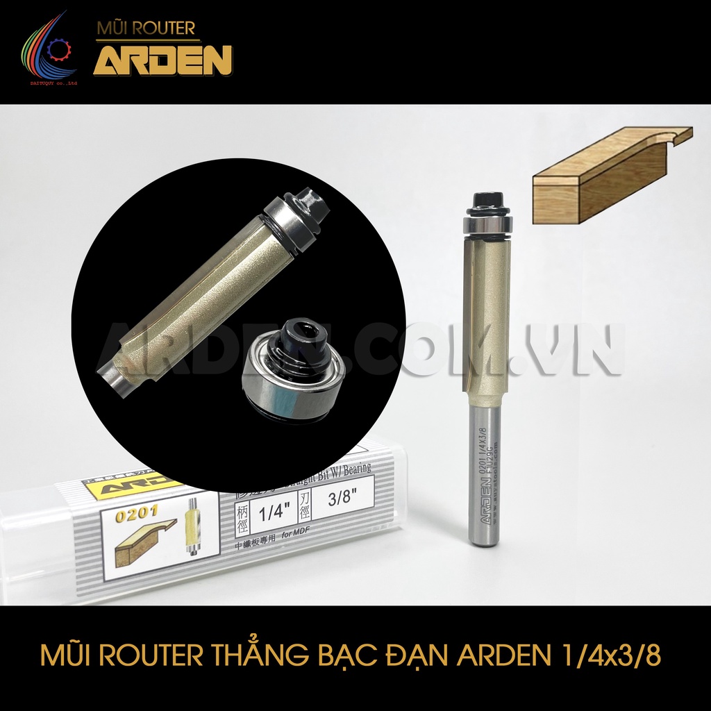 Mũi phay Router CNC thẳng bạc đạn ARDEN thép hợp kim cứng 6.35×9.53×30 ...