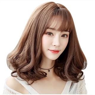 Tóc giả nguyên đầu ngang vai xoăn mái bằng Hamin