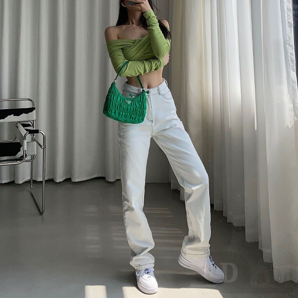 Ảnh Daduhey Quần Jeans Dài Lưng Cao Ống Rộng Thời Trang Hàn Cá Tính Cho Nữ 3