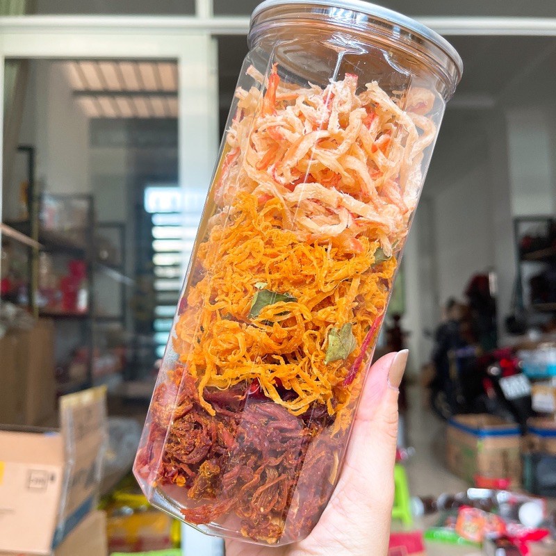 KHÔ 3 Vị : (KHÔ GÀ + KHÔ HEO + MỰC SỢI HẤP DỪA) Loại ngon đặc biệt -1 Hộp 300Gr