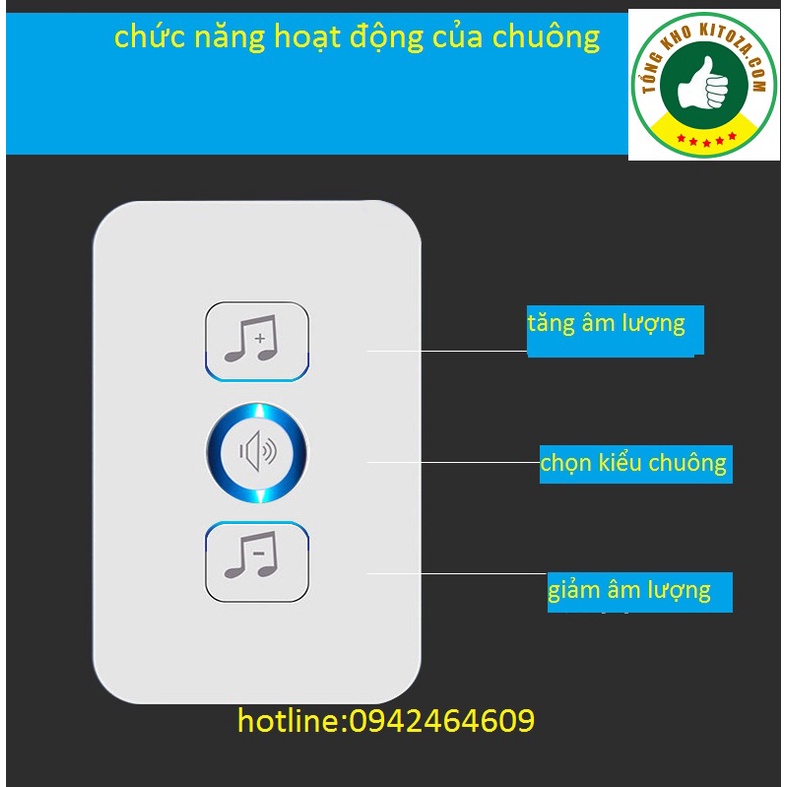 Chuông cửa chuông báo không dây  cực tốt (chuông bấm) u12 tongkhokitoza.com, bảo hành 1 đổi 1 trong 1 tháng