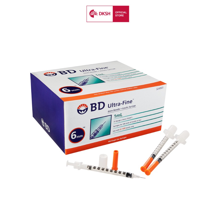 Bơm tiêm insulin BD Ultra-Fine™ dành cho người tiểu đường 6mm x 1cc x 31Gx 100 cây Becton Dickinson