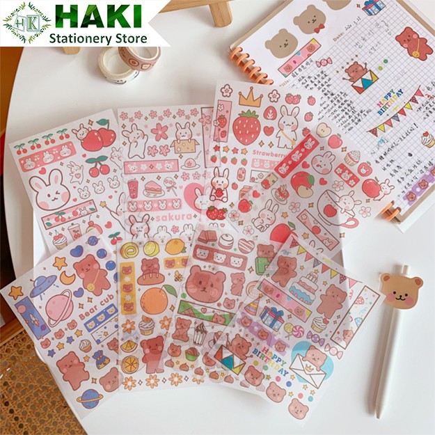 Sticker cute thỏ gấu HAKI, hình dán cute 4 tấm sticker trang trí ...