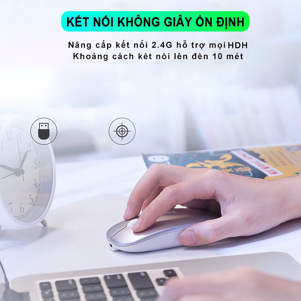 Chuột máy tính bluetooth không dây SIDOTECH INPHIC M1P tắt tiếng chống ồn pin sạc lần laptop tablet mabook văn phòng | BigBuy360 - bigbuy360.vn