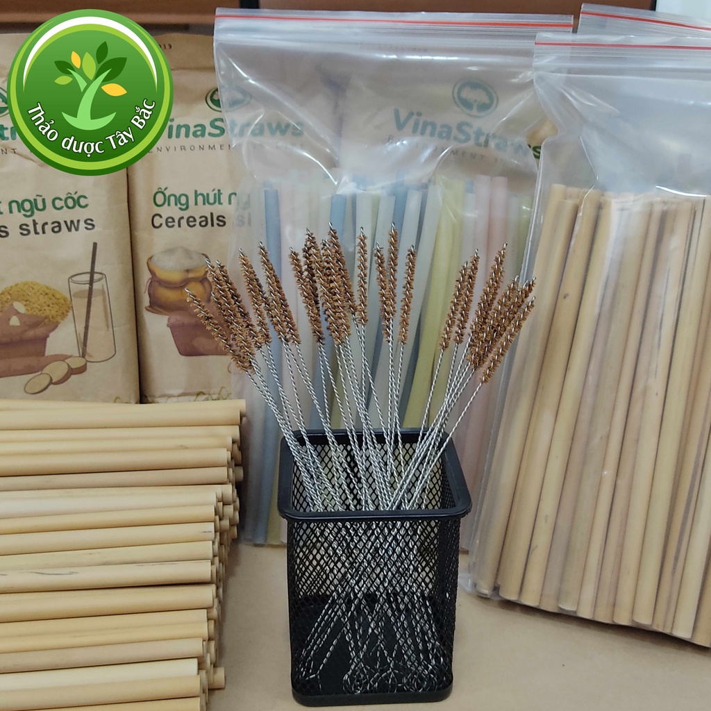 Que Cọ Rửa Ống Hút 18cm thép không rỉ, đầu chổi xơ dừa, an toàn vệ sinh ...