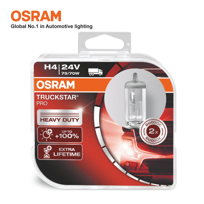 Combo 2 Bóng Đèn Halogen Tăng Sáng 100% OSRAM Truckstar Pro H4 24V 75/70W