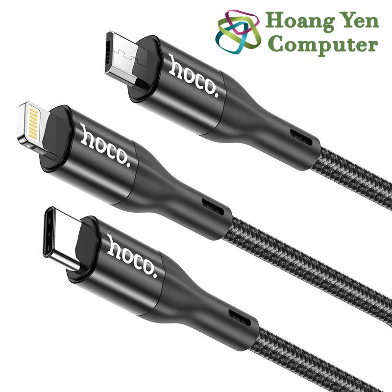 Cáp Sạc Hoco X2 Max 3 Đầu (IP - MICRO USB - TYPE C) Dây Dù Chống Đứt Dài 1M - BH 6 Tháng 1 đổi 1 (MÀU SẮC NGẪU NHIÊN)