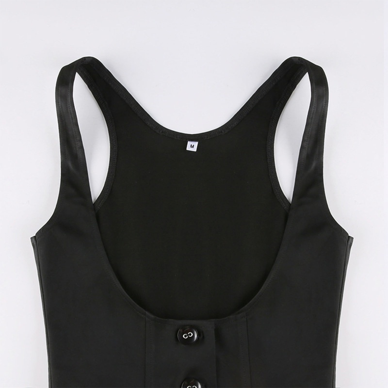 YOI Nữ Gothic Vintage Dressy Áo Vest Màu Đen Racerback Mini Vest Tuxedo Phù Hợp Với Steampunk Đầm 3 Nút Trượt Tuyết