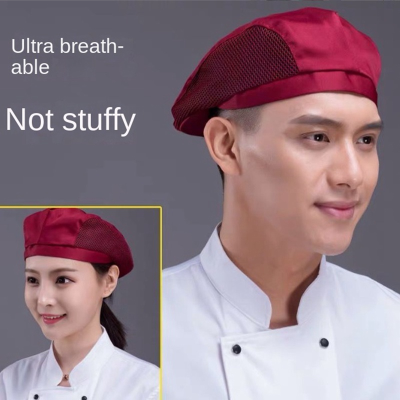 Mũ đầu bếp quán cà phê quầy bar bồi bàn làm việc beret khách sạn quần áo làm việc đầu bếp bồi bàn mũ nướng lưới thoáng khí | BigBuy360 - bigbuy360.vn
