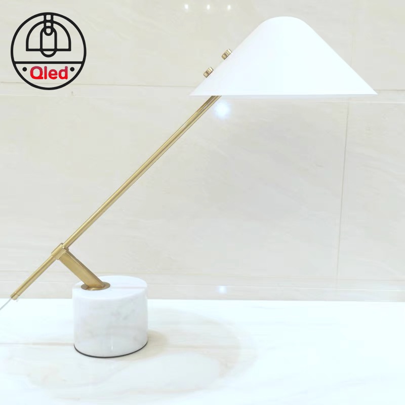 Đèn để bàn chao kim loại đế đá tự nhiên cao cấp [Bảo hành 12 tháng]