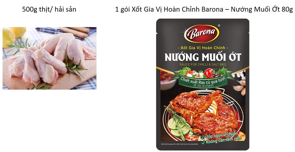 Mô tả Combo 3 Gói Gia Vị Nướng Muối Ớt Barona 80g ướp ngon chuẩn vị không cần nêm nếm - 3