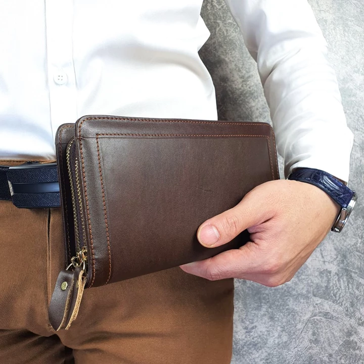 Clutch cầm tay nam da bò thật CL140 (Đen/Nâu) - 100% da bò thật, BH 3 năm