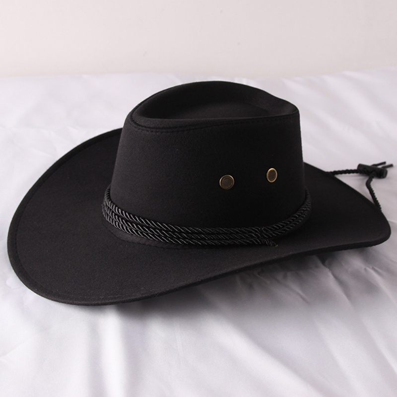 Hiphop Jazz Hat Wide Brim Retro Western Cowboy Hat for w/ Rope All-match for Hip