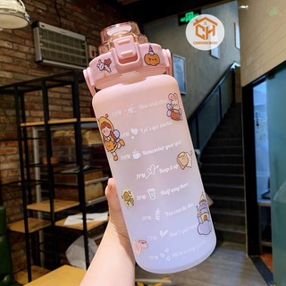Bình Nước Dễ Thương 2L Có Vạch Báo Giờ Tặng Stiker Cam Homeware