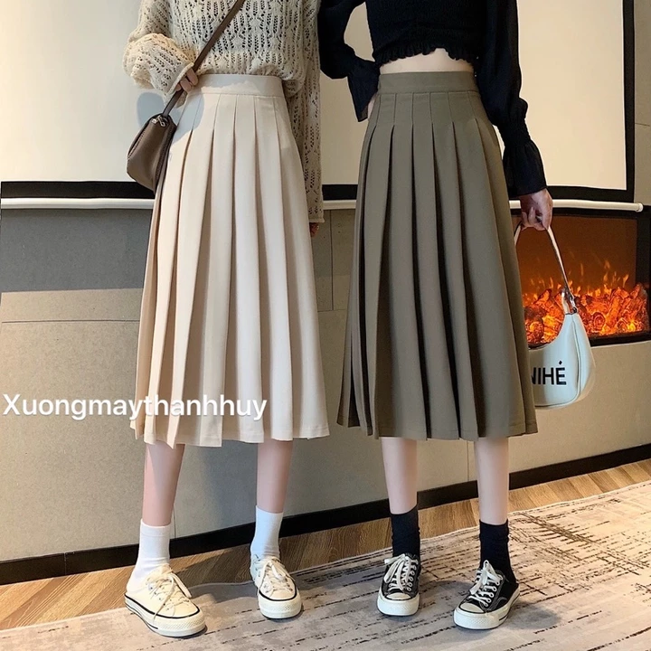 Chân váy xếp ly dài lưng cao, váy xếp li ullzang phong cách hàn quốc-Váy 068