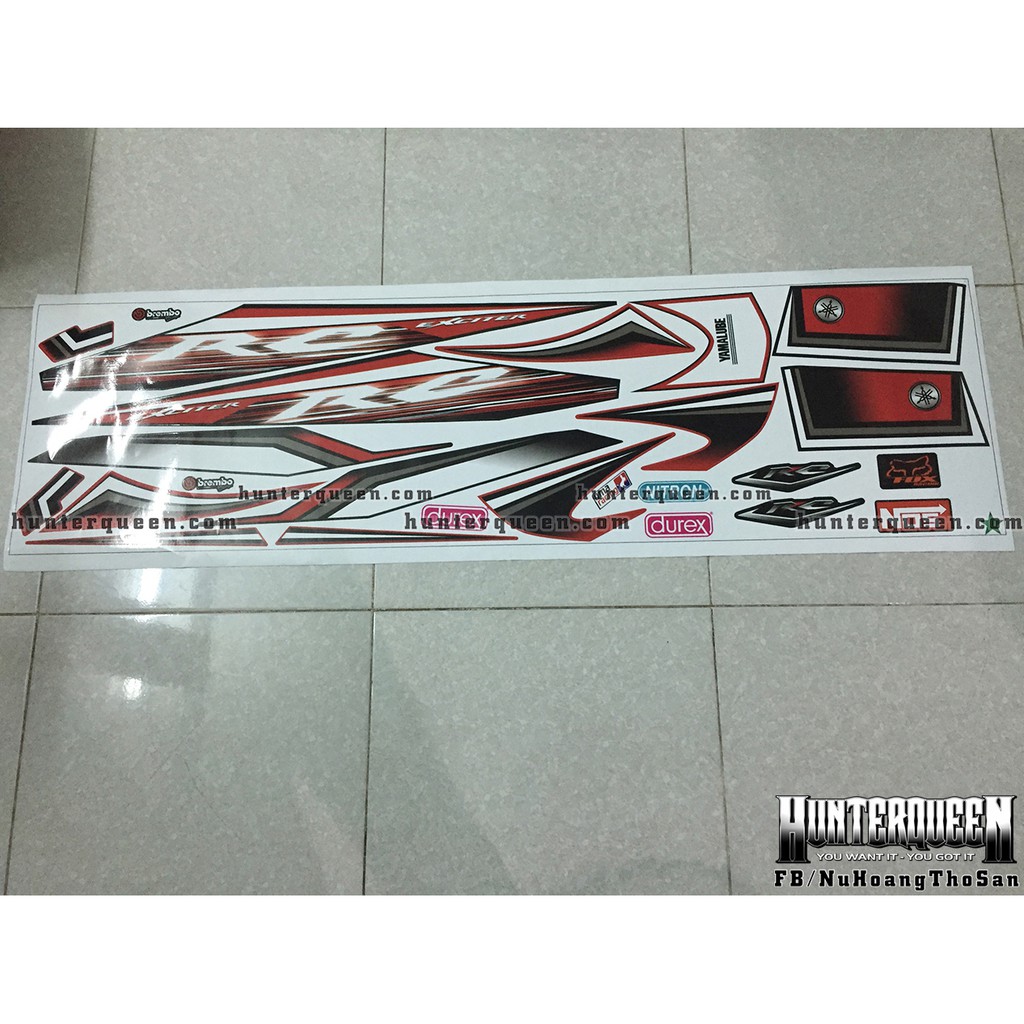 Tem rời RC đỏ đen. Dán xe Ex 135 đời 2006-2010. Tùy chỉnh theo yêu cầu