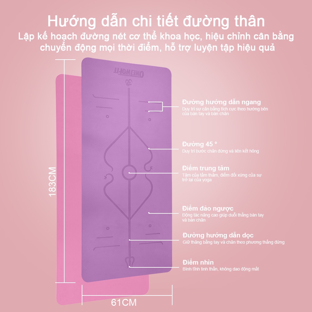 Ảnh OneTwoFit thiện với môi trường Thảm Tập Yoga Định Tuyến TPE cao cấp tặng kèm túi đựng - 2 Lớp 6-8mm 2
