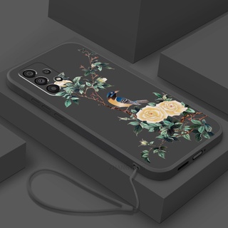 Ốp Điện Thoại TPU Mềm Họa Tiết Hoa Và Chim Có Dây Đeo Cho Samsung a33 a53 a73