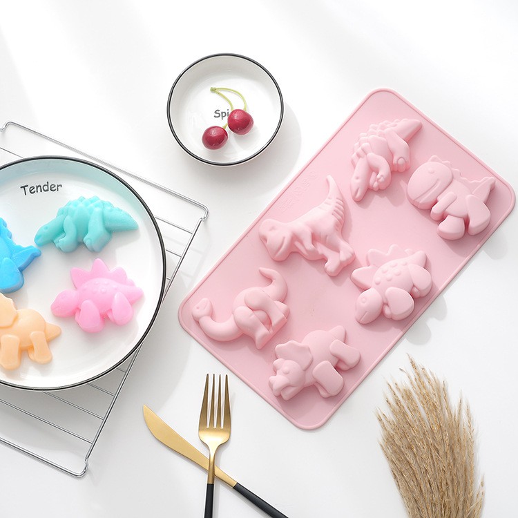 6 Khoang Khủng Long Khuôn Silicon Bánh Sô Cô La Kẹo Fondant Nến Xà Phòng Khuôn Thạch Đất Sét Trang Trí Đám Cưới DIY Dụng Cụ Nướng Bánh