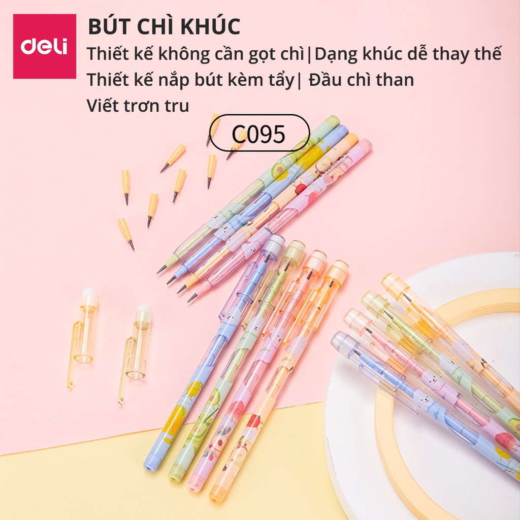 Bút chì khúc học sinh 2B HB Deli màu ngẫu nhiên có thể thay thế ngòi, an toàn cho trẻ em khi sử dụng
