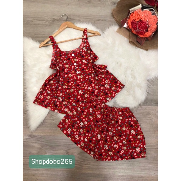 Bộ ngủ 2 dây,đồ bộ nữ mặc nhà đùi tầng vải lụa BN 120 họa tiết hoa nhí dễ thương size 47-60kg.