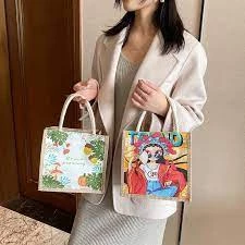 ⭐ HÀNG VỀ ⭐ Túi Cói Đi Biển Mini Phong Cách Hàn Quốc Hoạ Tiết Hoạt Hình Siêu Đáng Yêu