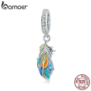 BAMOER Mặt Dây Chuyền Bạc 925 Hình Lông Vũ Nhiều Màu Thời Trang BSC304