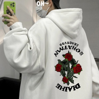 Áo Hoodie Mỏng Dáng Rộng In Hình Hoa Hồng Đỏ Thời Trang Unisex Size M-3XL