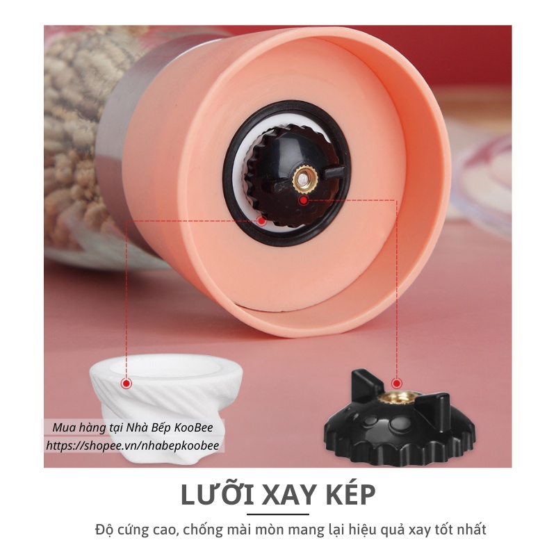Lọ Xay Hạt Tiêu Thủy Tinh KOOBEE Cao Cấp – Lõi Sứ Xay 2 Chế Độ Mịn & Thô – Cối Xay Gia Vị Cầm Tay Tiện Dụng | SC09