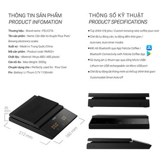 Volcano Cân điện tử Felicita Parallel cho pha chế cà phê đồ uống có đếm giờ pin sạc - Black Plus