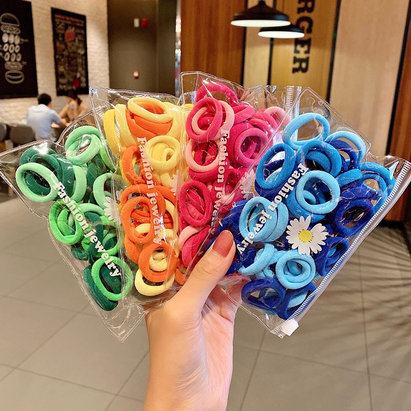 SET 50 Chun Buộc Tóc Cho Bé Nhiều Màu tặng kèm túi ZIP