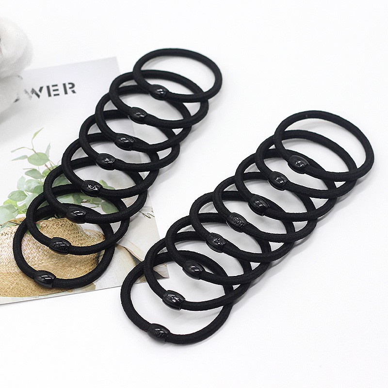 Cột Tóc Hạt Cườm Đen Cao Su Co Giãn