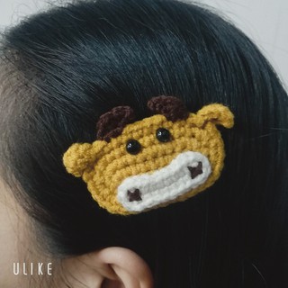 Kẹp tóc con trâu vàng bằng len cho nữ và bé gái ngộ nghĩnh 5.5cm |Cặp tóc động vật|Shop Rô Handmade