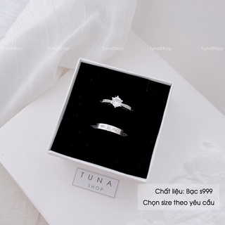 Nhẫn đôi bạc nam nữ gắn đá, nhẫn cặp bạc tình yêu nam nữ cao cấp TUNA SILVER Cam kết chuẩn bạc
